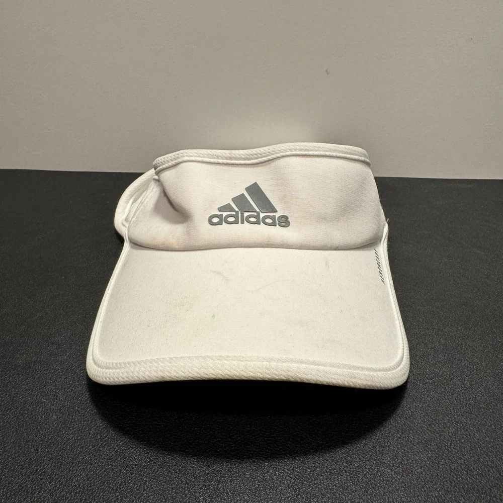 Adidas Visor Hat Cap White 3 Stripes Aeroready Strap Back Sun Tennis Athletic‎